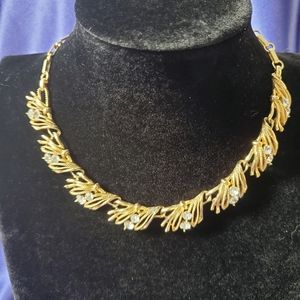 Vintage Coro necklace gold with clear rhinestones 16"